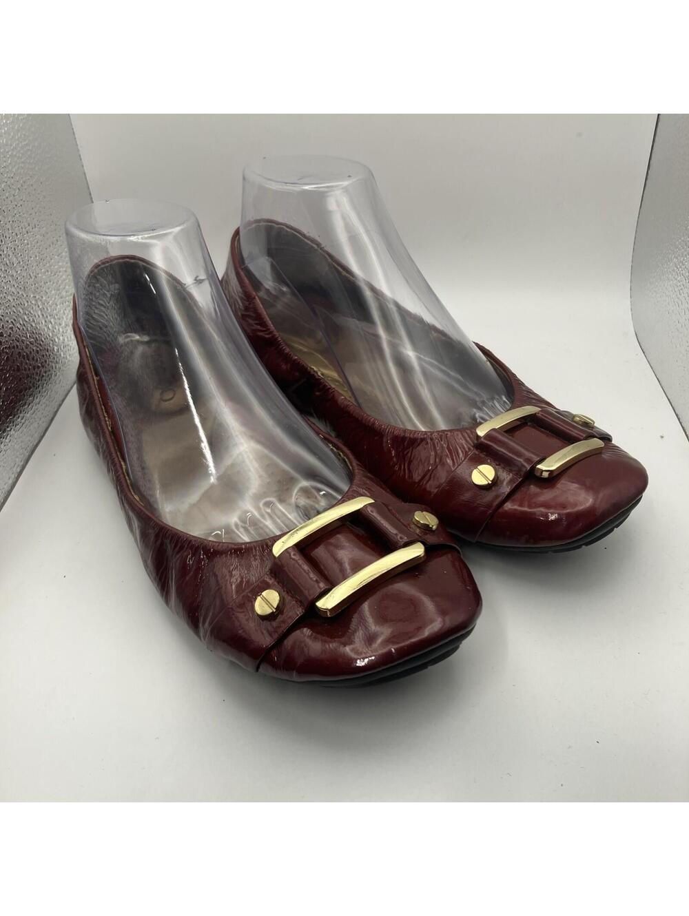 Me Too LYSETTE 2- Ballet Flats Maroon Patent Leather w/Gold Buckles 9
